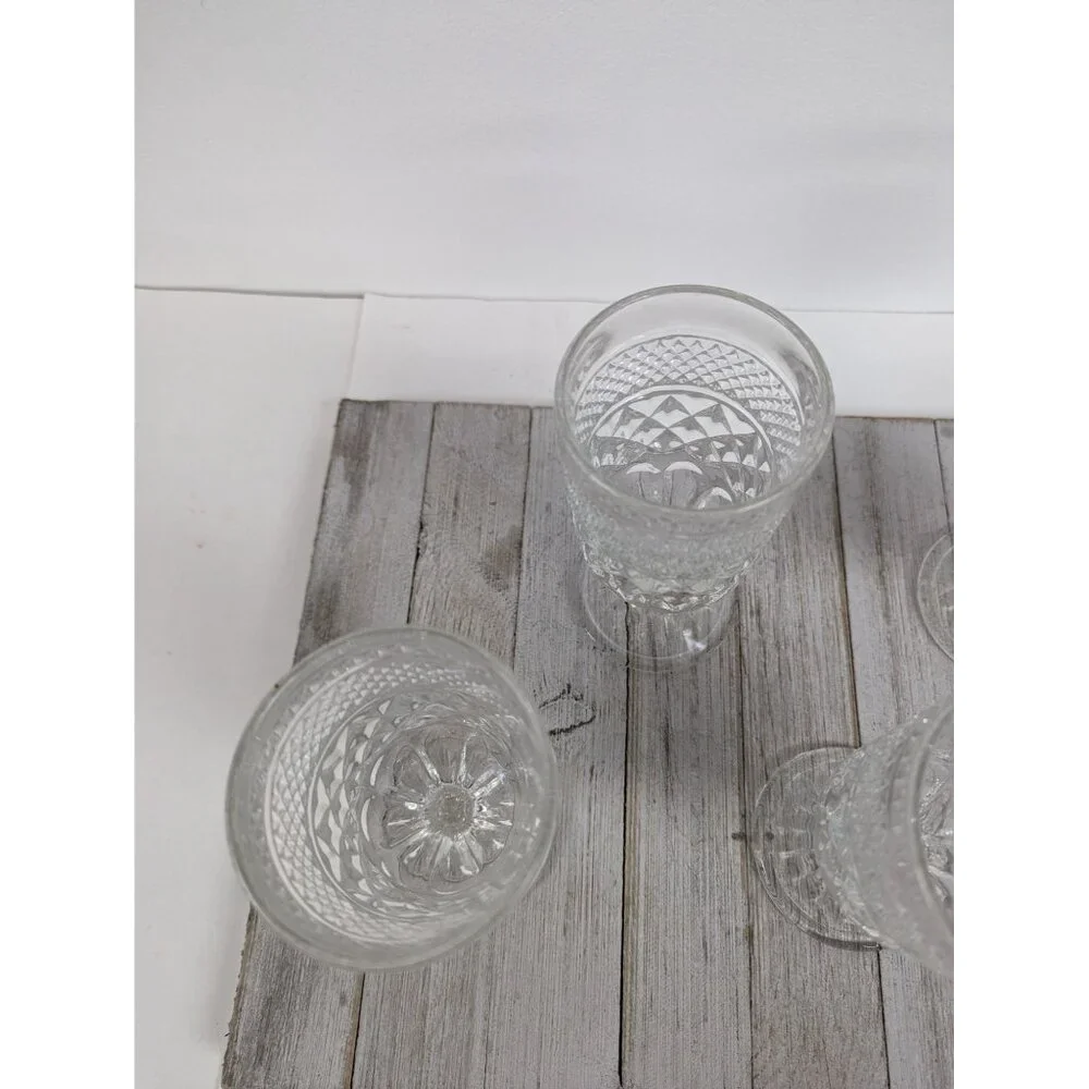 Set 4 Wexford Anchor Hocking Glass Water Goblets 6 5/8" Diamond Cut Stemmed - Picture 3 of 6